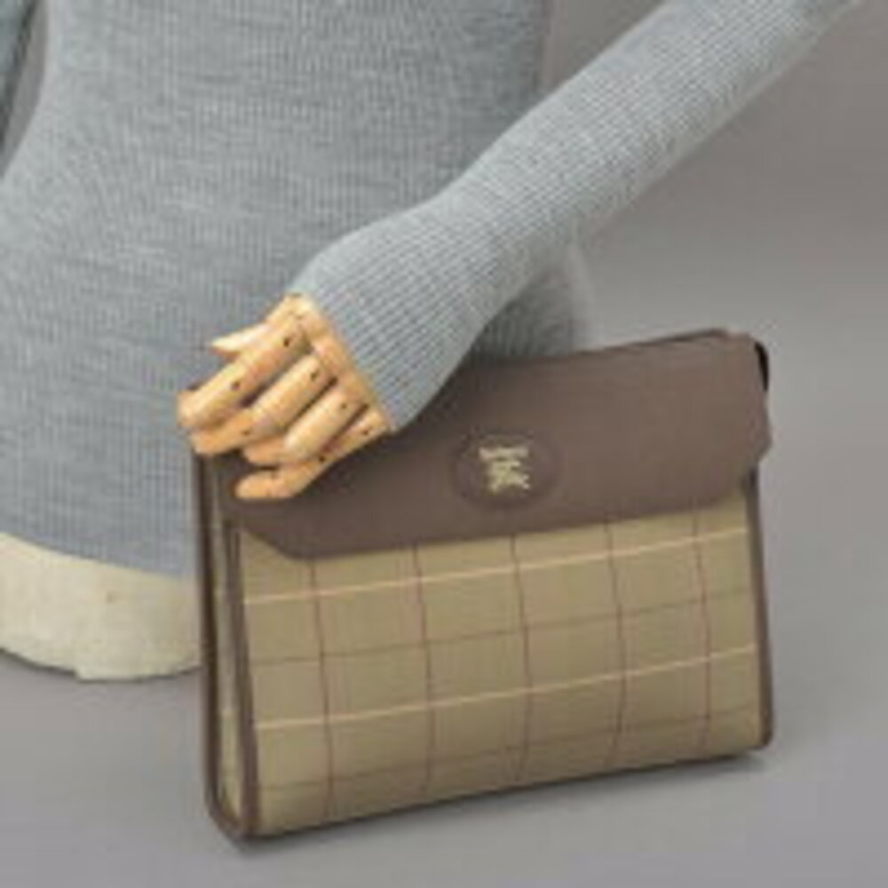 BURBERRYS checked clutch bag iridescent canvas leather green brown kb - Picture 5 of 6